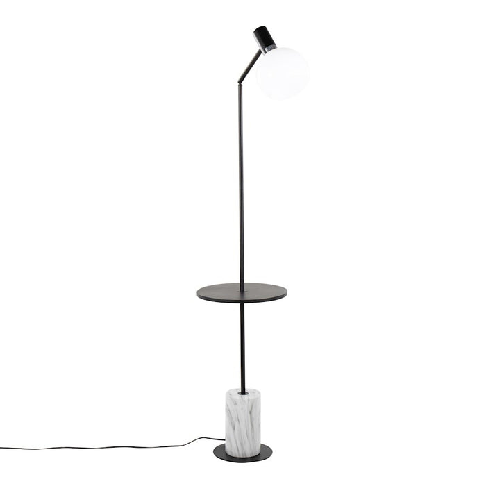LumiSource Ana Floor Lamp, Black/White Marble Base/Black Wood