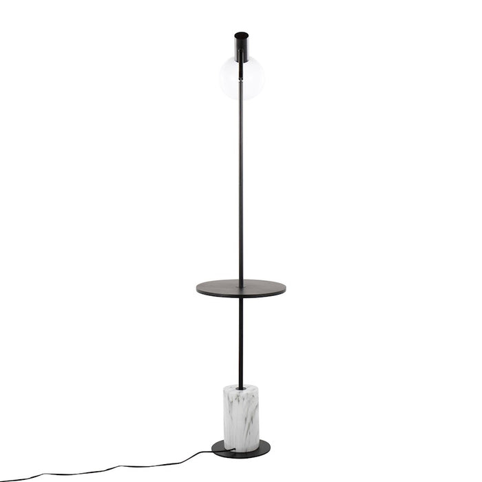 LumiSource Ana Floor Lamp, Black/White Marble Base/Black Wood