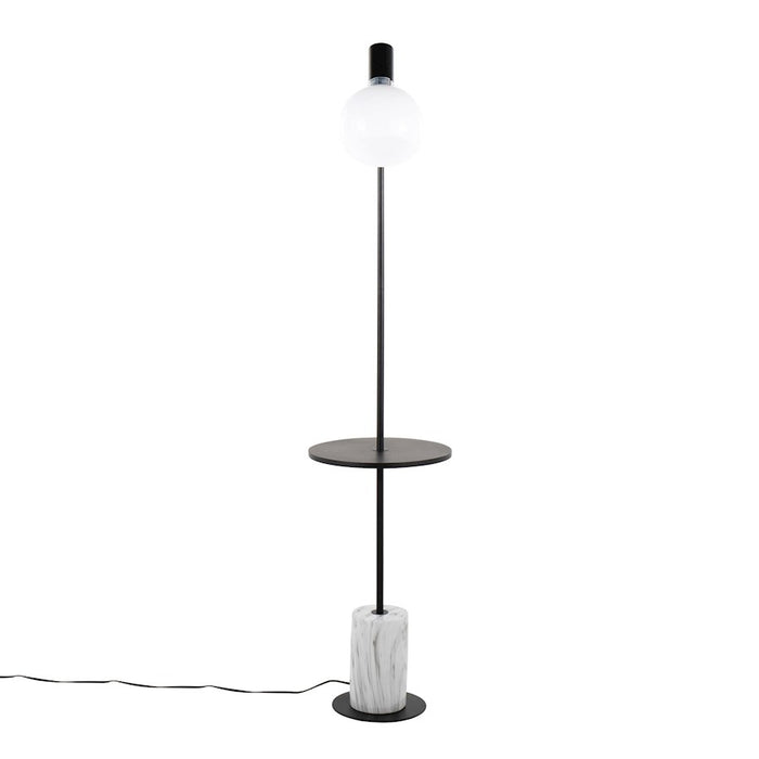 LumiSource Ana Floor Lamp, Black/White Marble Base/Black Wood