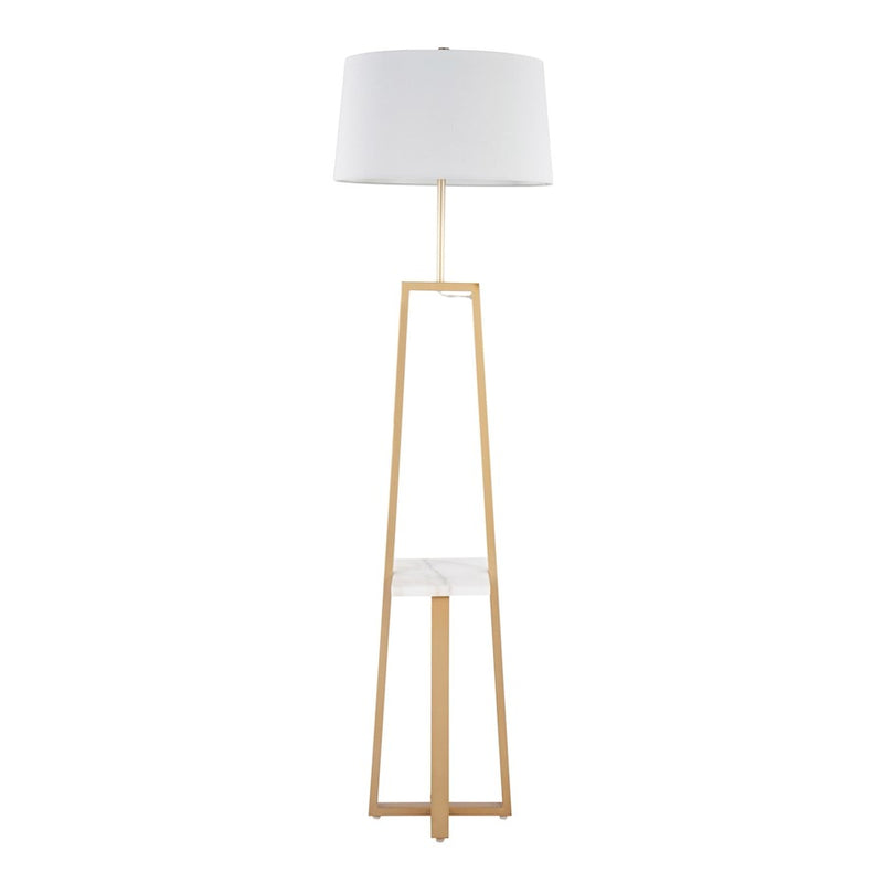 LumiSource Cosmo Shelf Floor Lamp, White/Gold