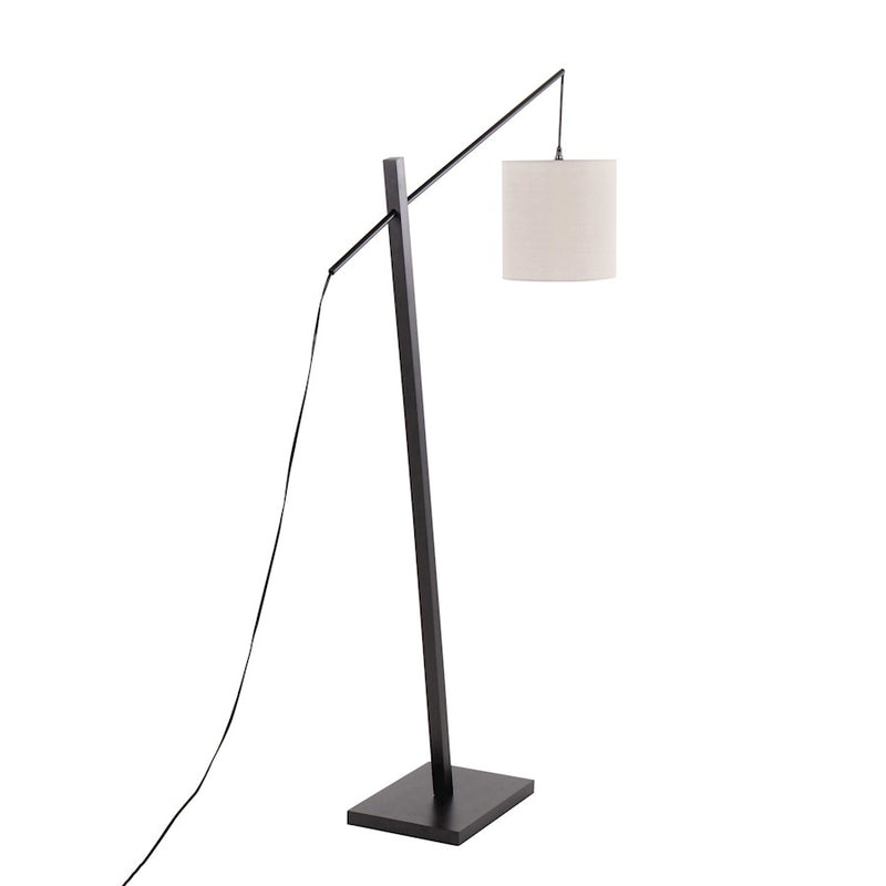 LumiSource Arturo 60in Adjustable Floor Lamp | Contemporary Black Wood and Steel with Grey Fabric Shade | Living Room & Home | Model LS-ARTUROFLBKGY