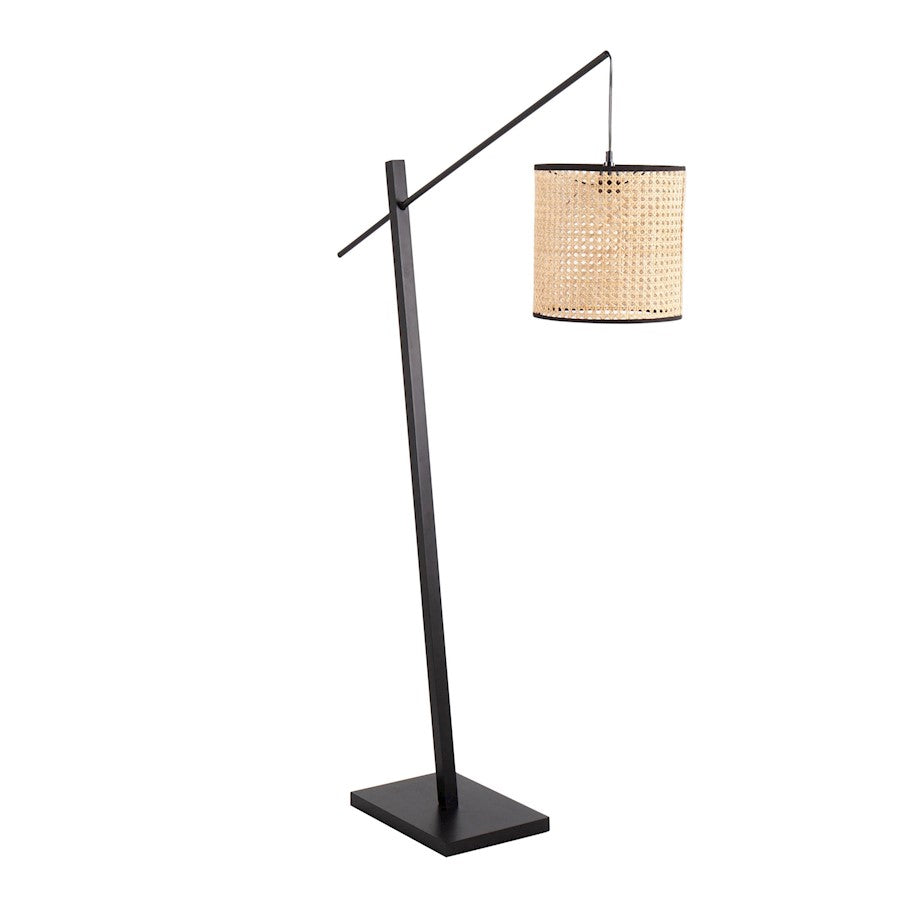 LumiSource Arturo Floor Lamp, Black Wood/Black Steel/Rattan - LS-ARTUROFLBKRTAN