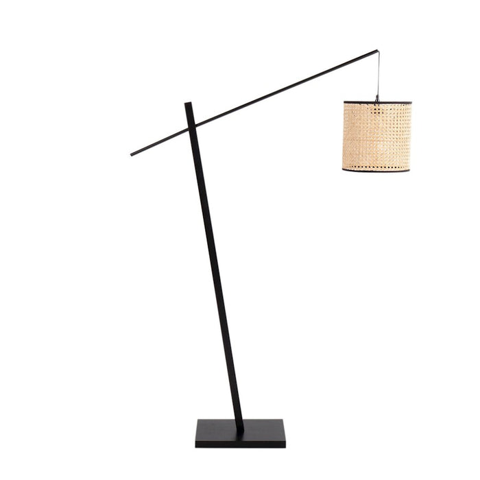 LumiSource Arturo Floor Lamp, Black Wood/Black Steel/Rattan