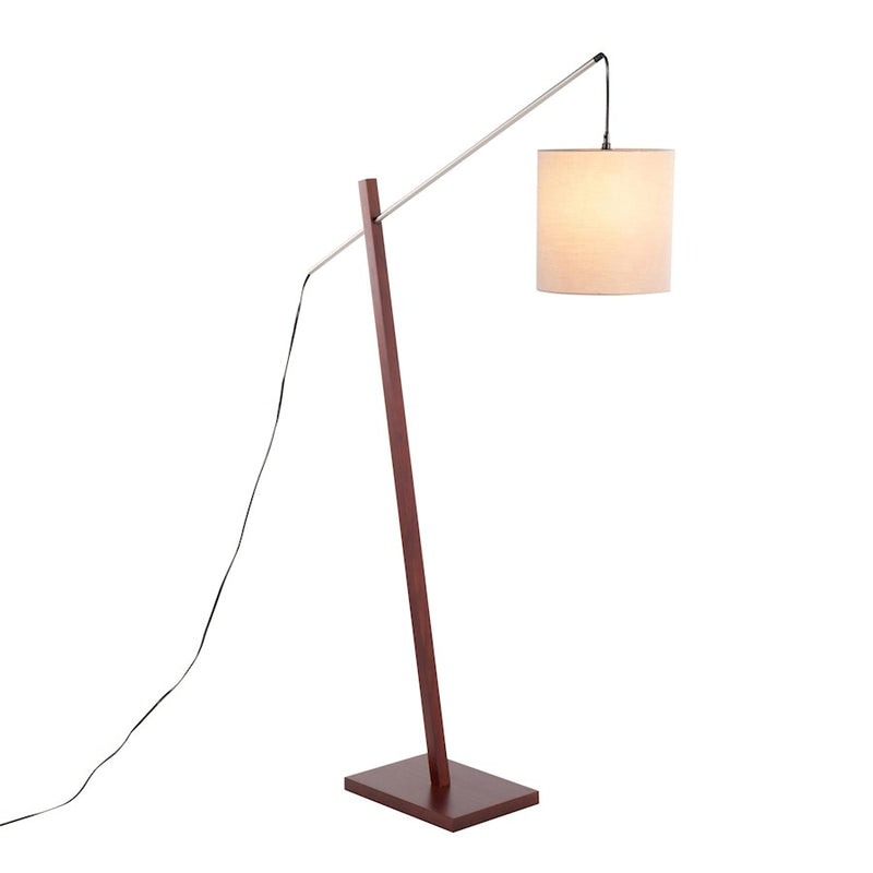 LumiSource Arturo Floor Lamp, Walnut Wood/Satin Nickel/Grey