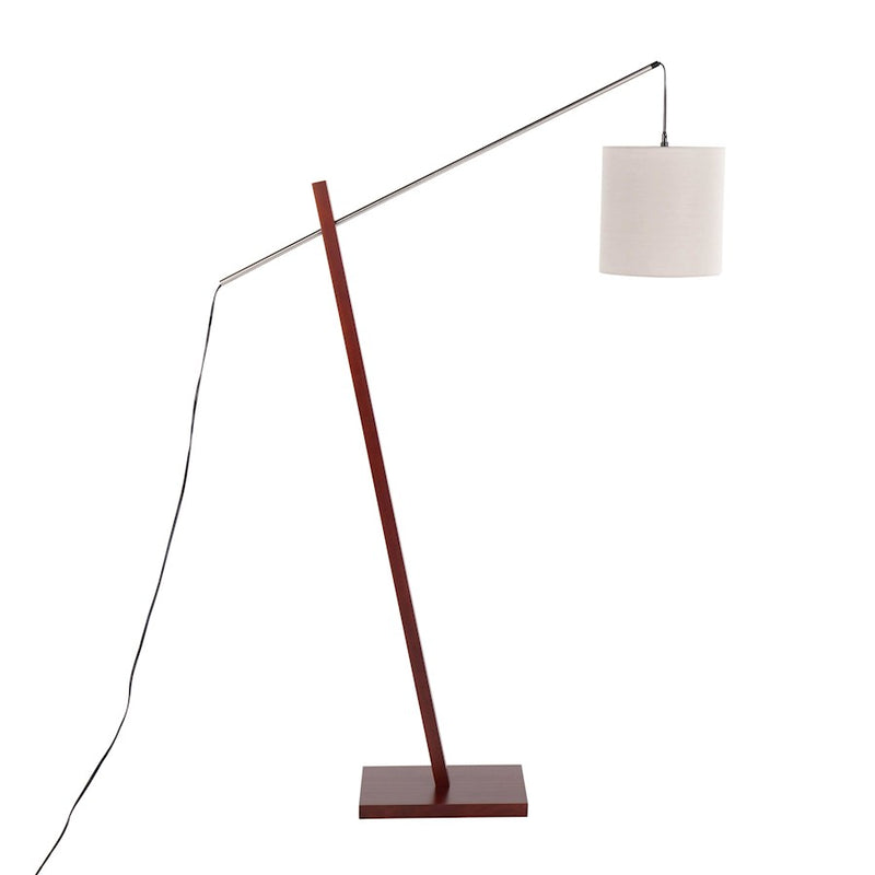 LumiSource Arturo 60in Floor Lamp | Contemporary Walnut Wood, Satin Nickel & Grey Fabric | Living Room & Bedroom Reading | Model LS-ARTUROFLWLGY