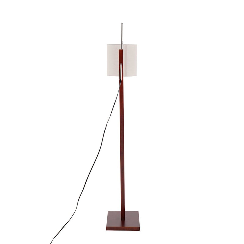 LumiSource Arturo 60in Floor Lamp | Contemporary Walnut Wood, Satin Nickel & Grey Fabric | Living Room & Bedroom Reading | Model LS-ARTUROFLWLGY