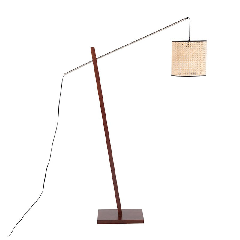 LumiSource Arturo 60in Floor Lamp | Contemporary Walnut Wood, Satin Nickel & Rattan | Living Room & Bedroom Reading Light | Model LS-ARTUROFLWLRTAN