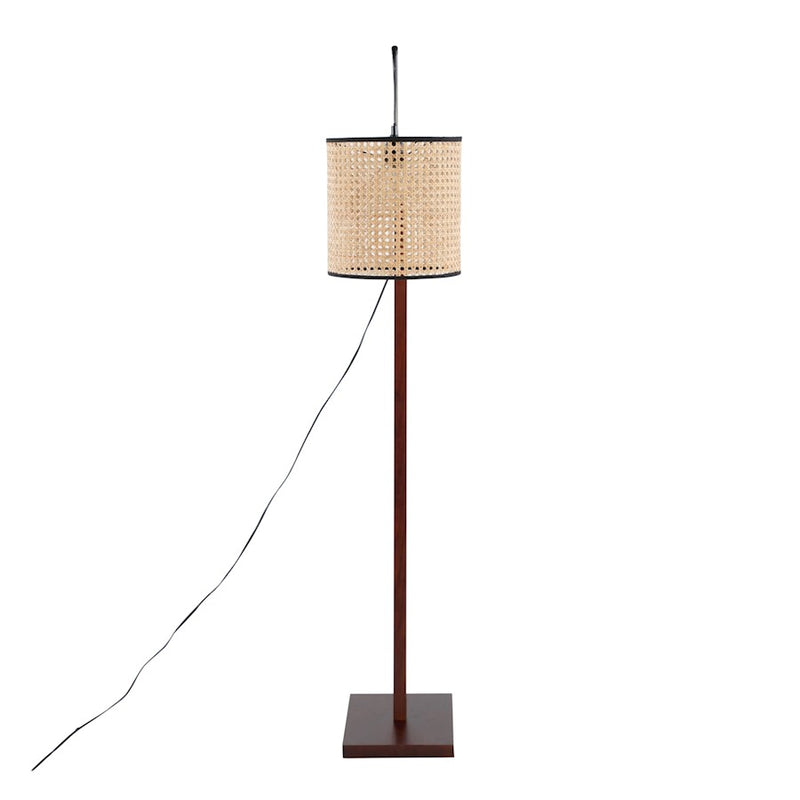 LumiSource Arturo 60in Floor Lamp | Contemporary Walnut Wood, Satin Nickel & Rattan | Living Room & Bedroom Reading Light | Model LS-ARTUROFLWLRTAN