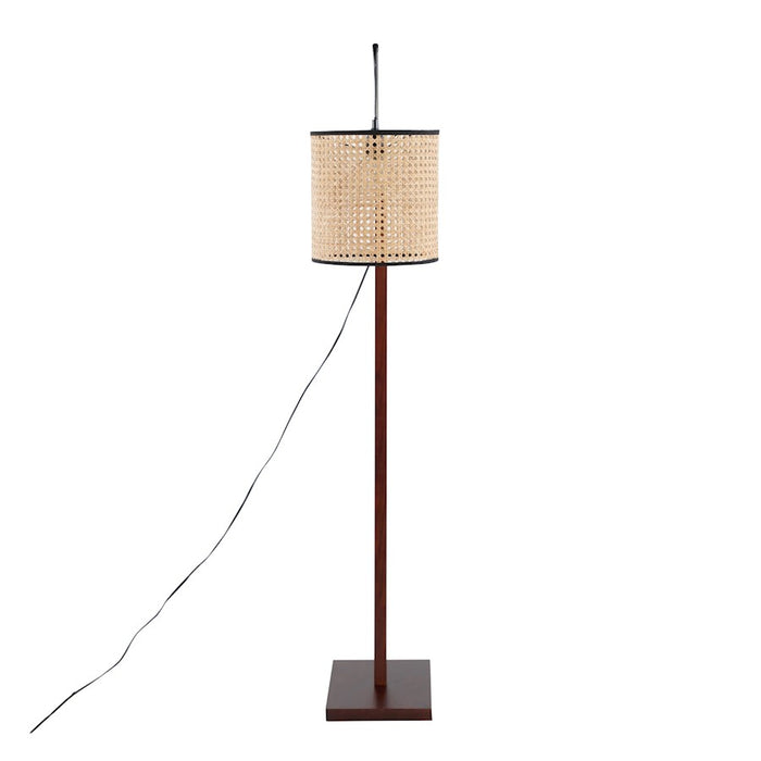 LumiSource Arturo Floor Lamp, Walnut/Satin Nickel/Rattan