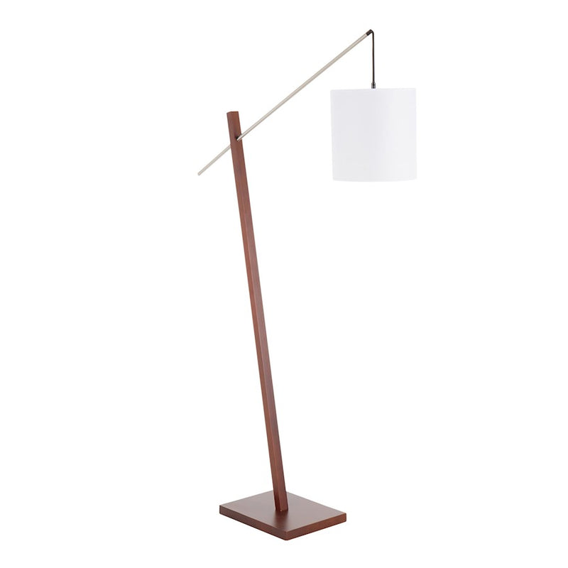 LumiSource Arturo Floor Lamp | Walnut Wood & White Fabric Shade | Living Room & Bedroom | 60in H | Model LS-ARTUROFLWLW