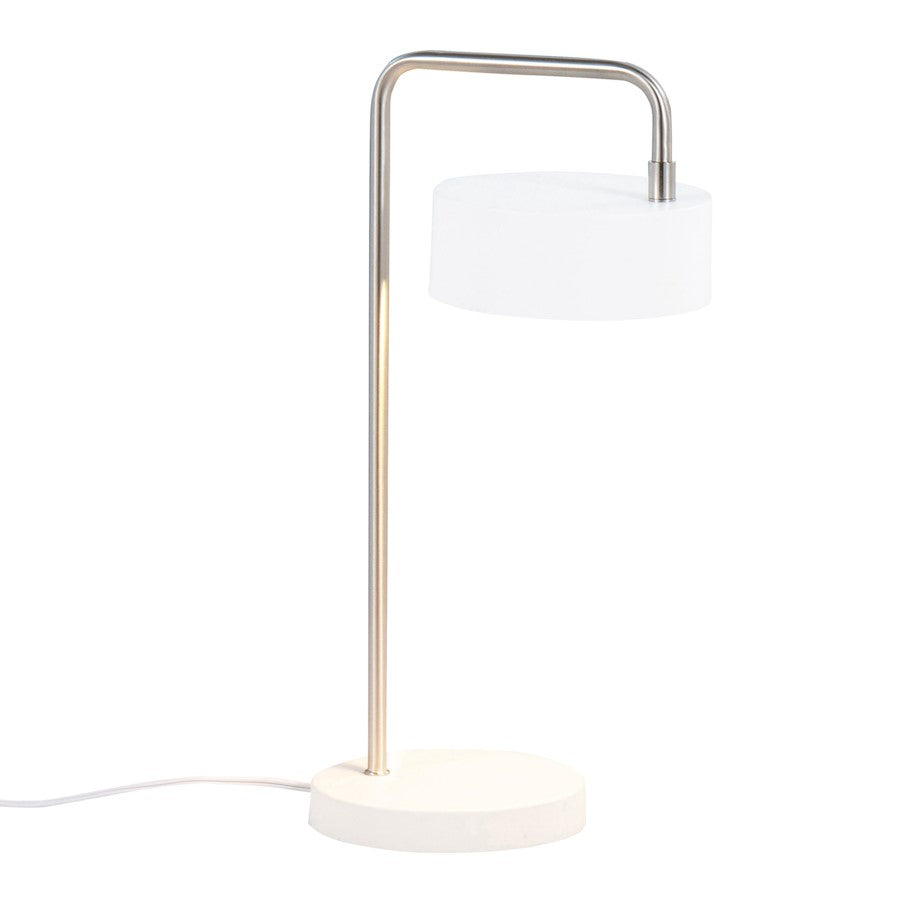 LumiSource Puck Table Lamp, White Metal/Nickel Metal - LS-PUCKTBWNI
