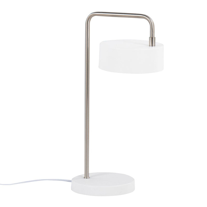 LumiSource Puck Table Lamp | White and Nickel Metal | Bedside & Desk Accent Light | 9.5 x 6.25 x 17.75 in | Model LS-PUCKTBWNI