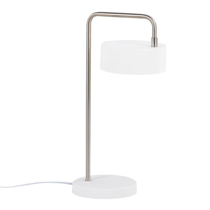 LumiSource Puck Table Lamp, White Metal/Nickel Metal
