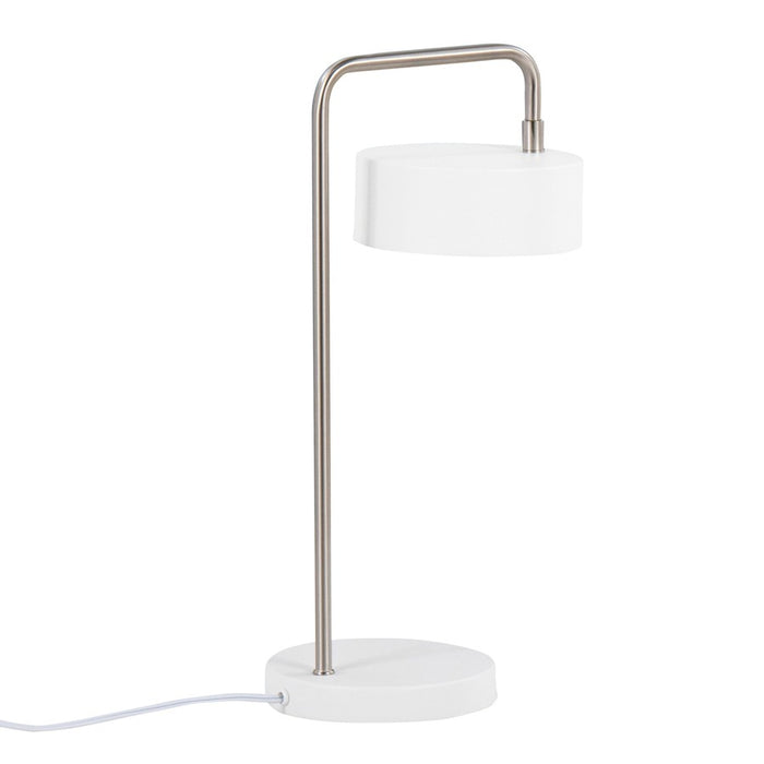LumiSource Puck Table Lamp, White Metal/Nickel Metal