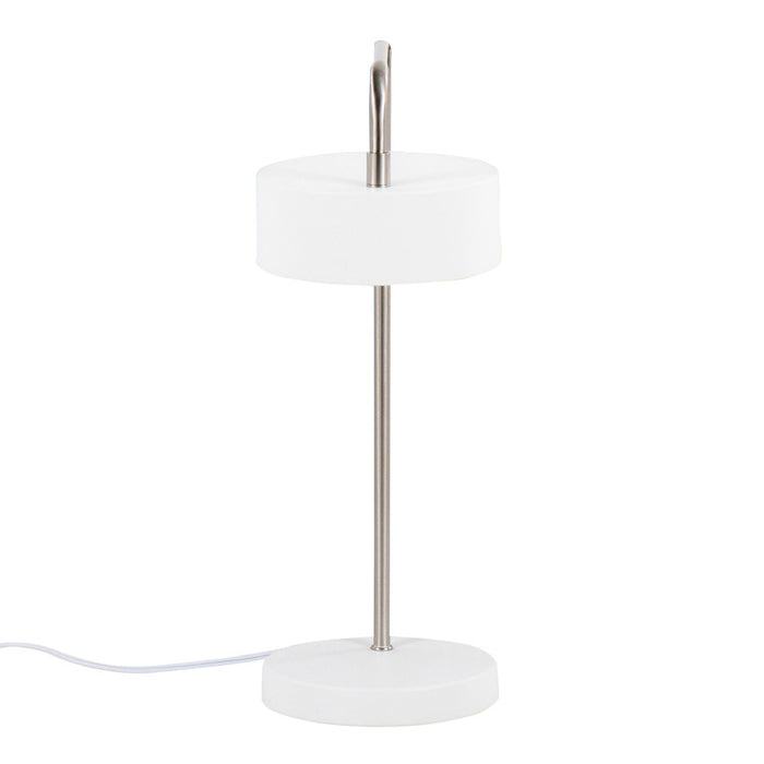 LumiSource Puck Table Lamp, White Metal/Nickel Metal