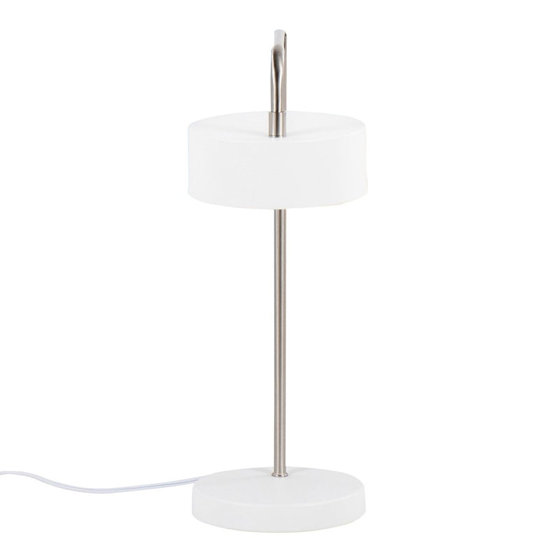 LumiSource Puck Table Lamp | White and Nickel Metal | Bedside & Desk Accent Light | 9.5 x 6.25 x 17.75 in | Model LS-PUCKTBWNI
