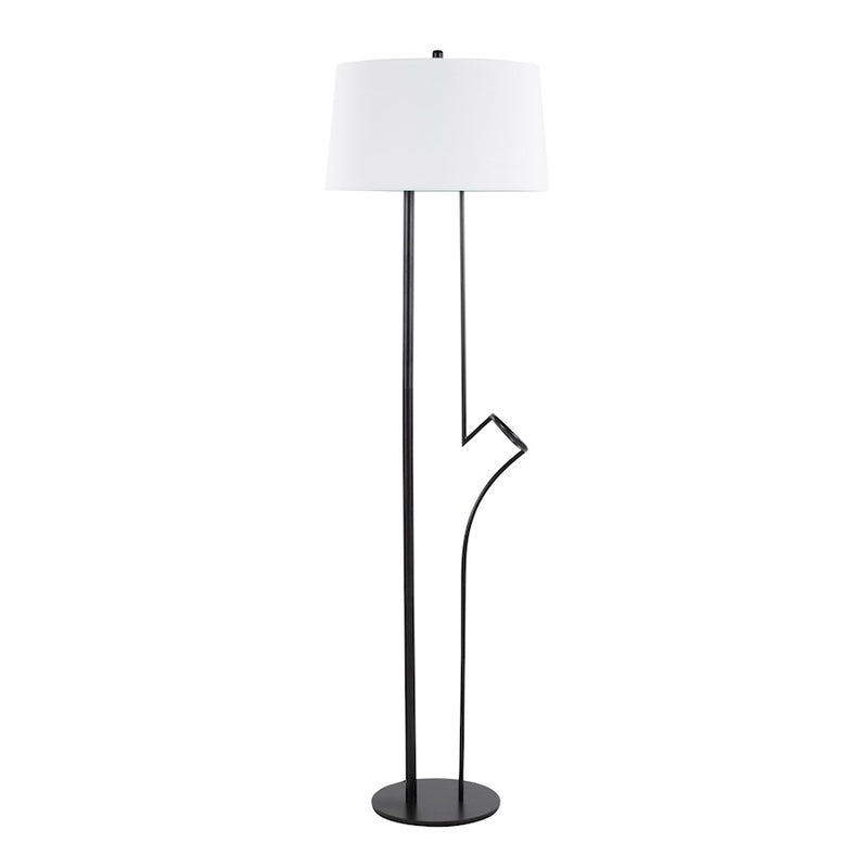 LumiSource Shadow Floor Lamp | Black Steel and White Linen | Living Room & Reading Corner | 20.5 x 20.5 x 67 in | Model LS-SHADOWBKW