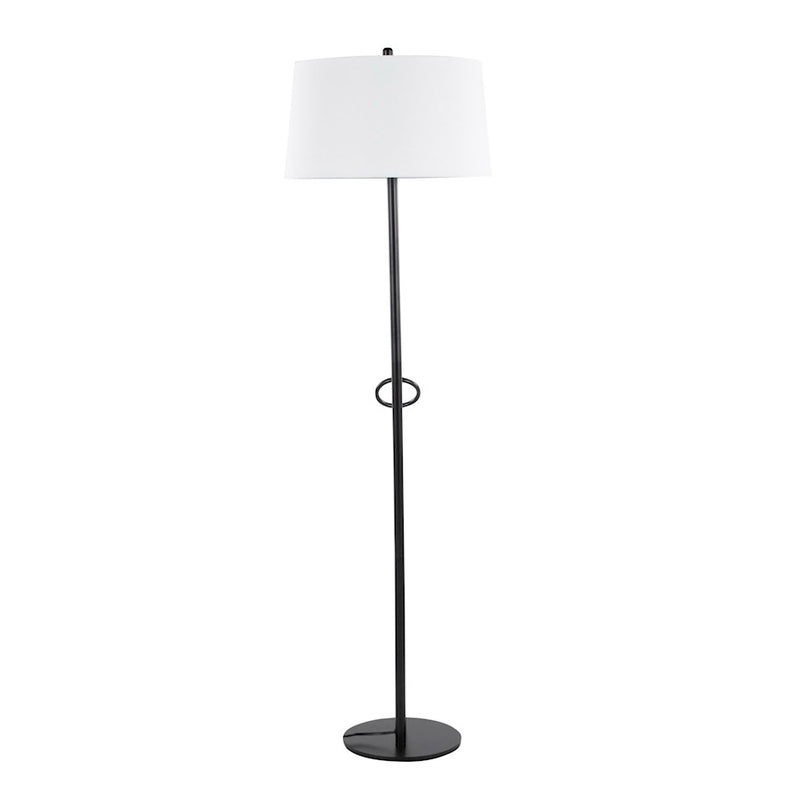 LumiSource Shadow Floor Lamp | Black Steel and White Linen | Living Room & Reading Corner | 20.5 x 20.5 x 67 in | Model LS-SHADOWBKW