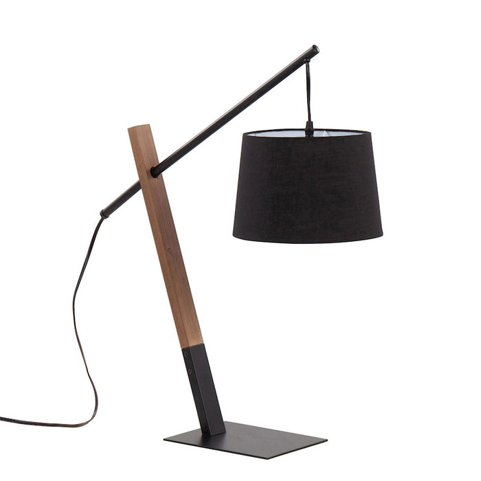 LumiSource Archer Table Lamp, Black/Walnut Wood/Black Linen - LTB-ARCHERBKWLBK
