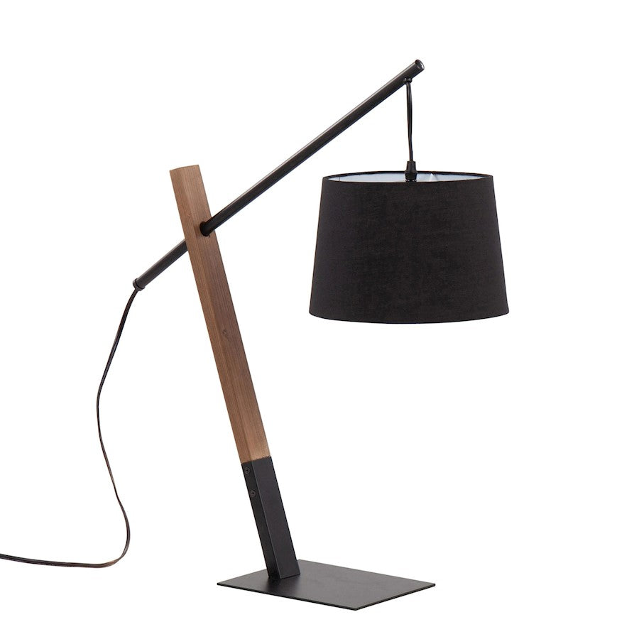 LumiSource Archer Table Lamp, Black/Walnut Wood/Black Linen - LTB-ARCHERBKWLBK