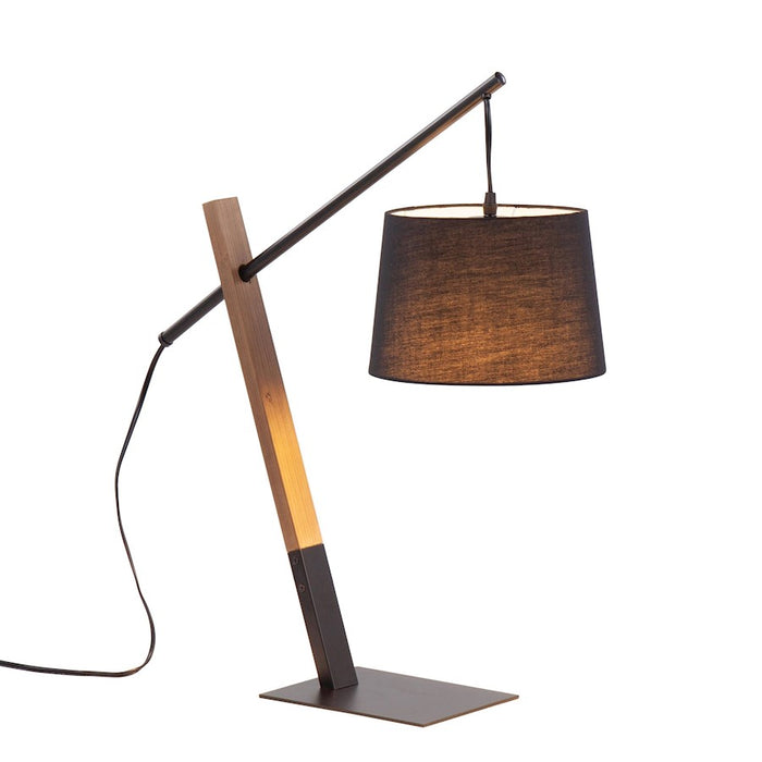 LumiSource Archer Table Lamp, Black/Walnut Wood/Black Linen