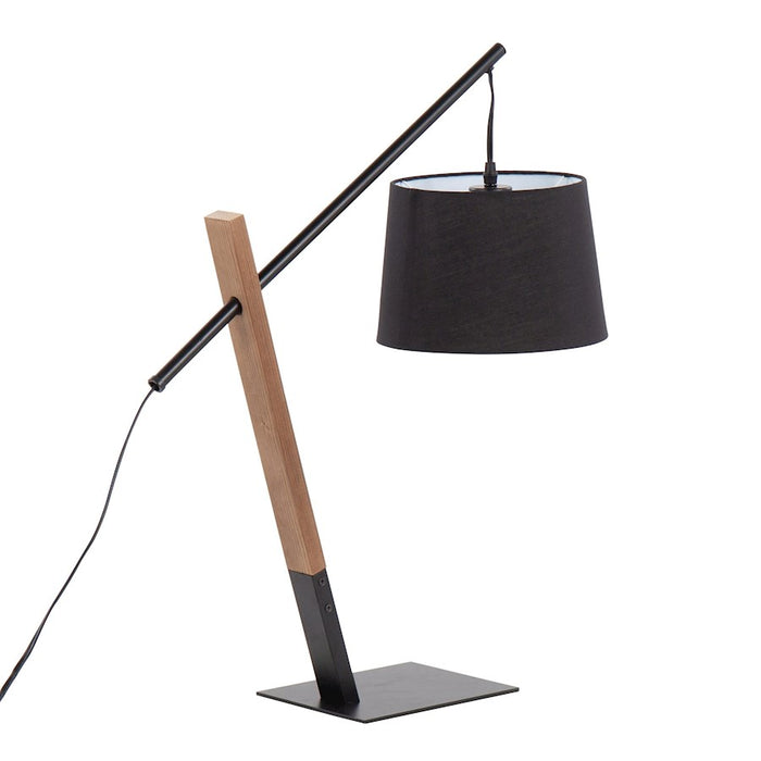 LumiSource Archer Table Lamp, Black/Walnut Wood/Black Linen