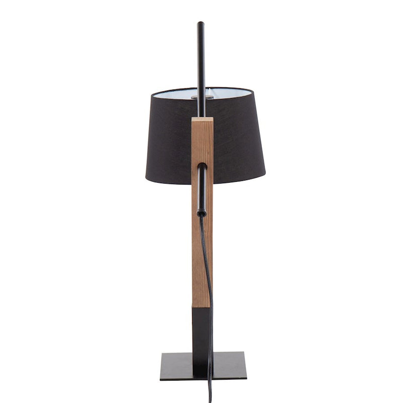 LumiSource Archer Table Lamp, Black/Walnut Wood/Black Linen