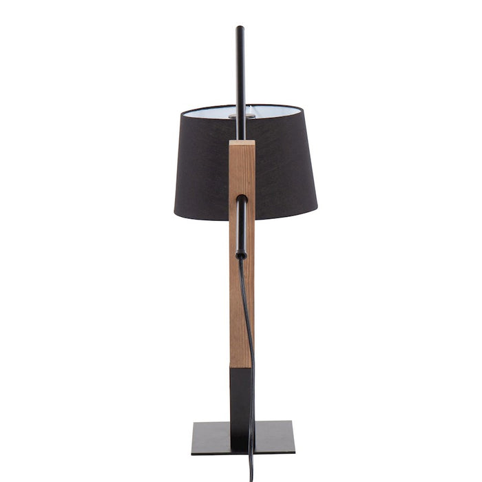 LumiSource Archer Table Lamp, Black/Walnut Wood/Black Linen