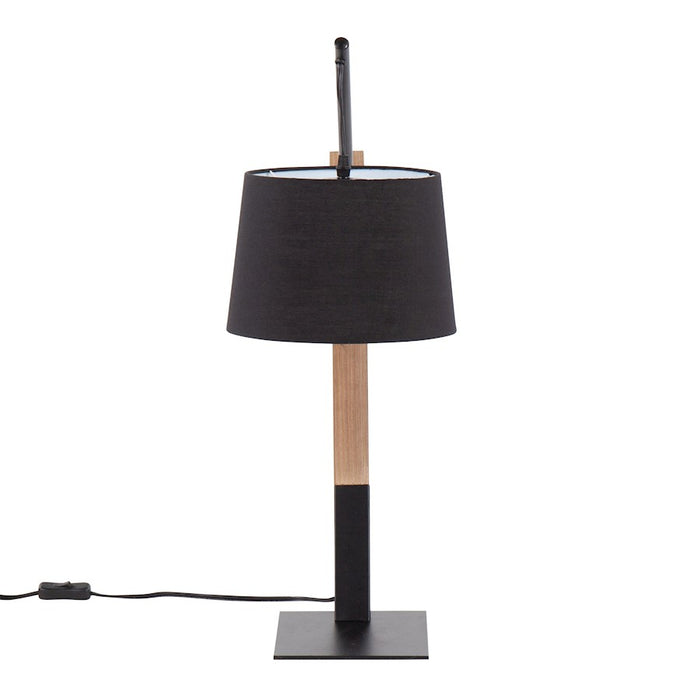 LumiSource Archer Table Lamp, Black/Walnut Wood/Black Linen
