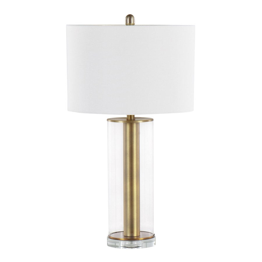 LumiSource Glacier Table Lamp, Gold/Clear/White Linen - LTB-GLACIERAUW