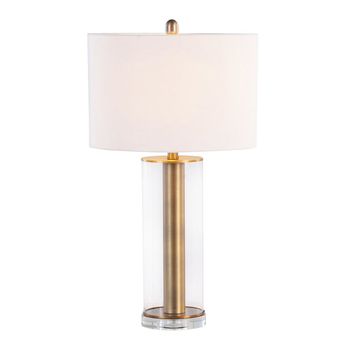 LumiSource Glacier Table Lamp, Gold/Clear/White Linen