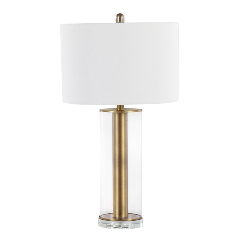 LumiSource Glacier Table Lamp, Gold/Clear/White Linen