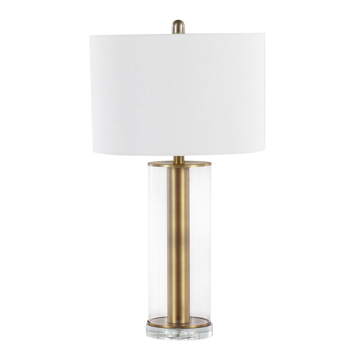 LumiSource Glacier Table Lamp, Gold/Clear/White Linen