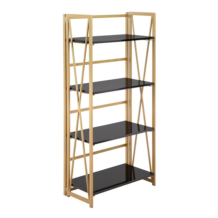 LumiSource Folia Bookcase in Gold Metal/Black MDF - OBC-FOLIAAUBK