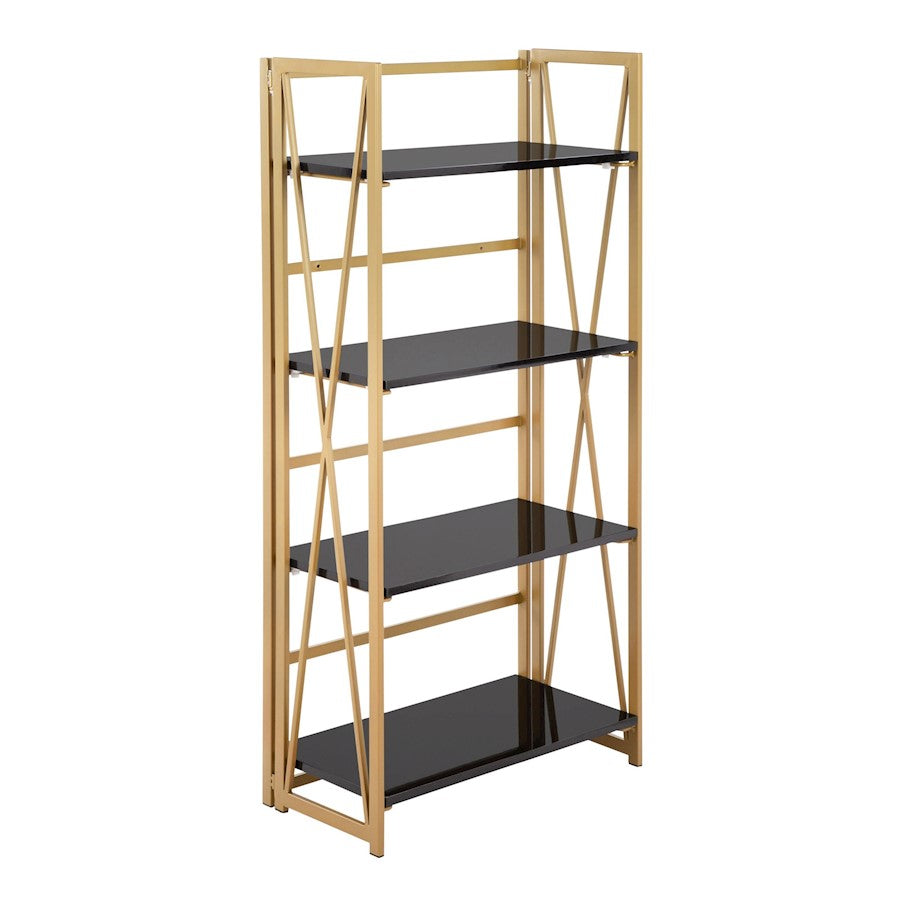 LumiSource Folia Bookcase in Gold Metal/Black MDF - OBC-FOLIAAUBK