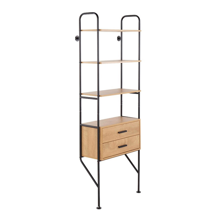 LumiSource Lean Bookcase in Black Metal/Brown Wood - OBC-LEANBKBN