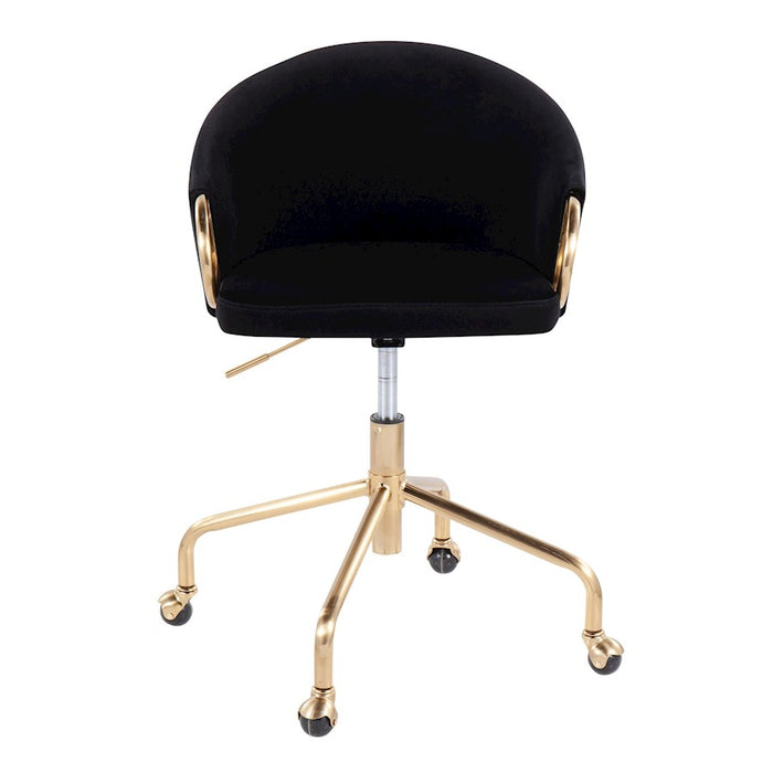LumiSource Claire Task Chair in Gold Metal/Black Velvet