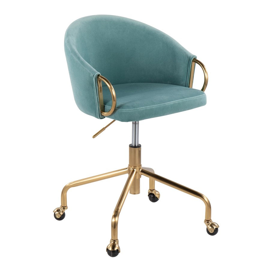 LumiSource Claire Task Chair in Gold Metal/Light Blue Velvet - OC-CLAIREAUVLBU