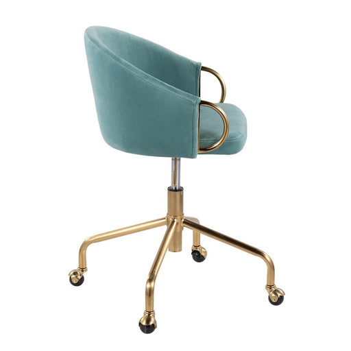 LumiSource Claire Task Chair in Gold Metal/Light Blue Velvet