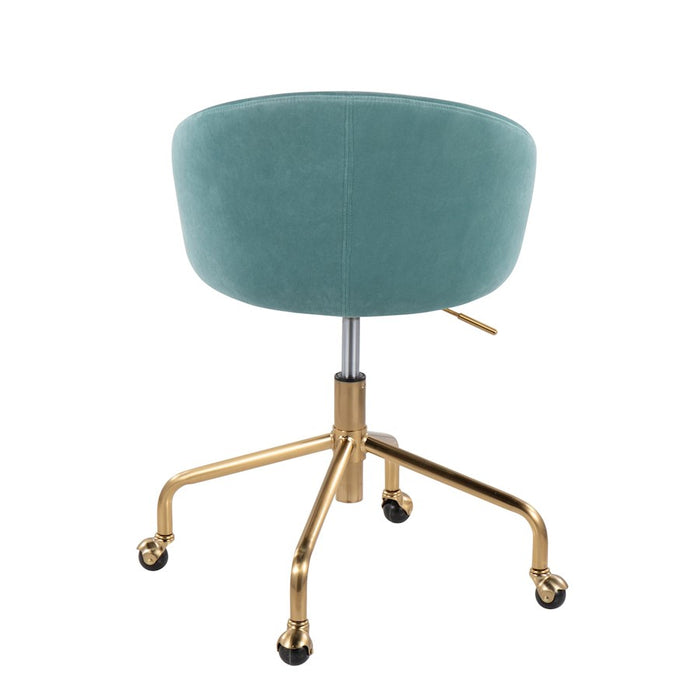 LumiSource Claire Task Chair in Gold Metal/Light Blue Velvet