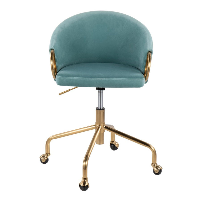 LumiSource Claire Task Chair in Gold Metal/Light Blue Velvet