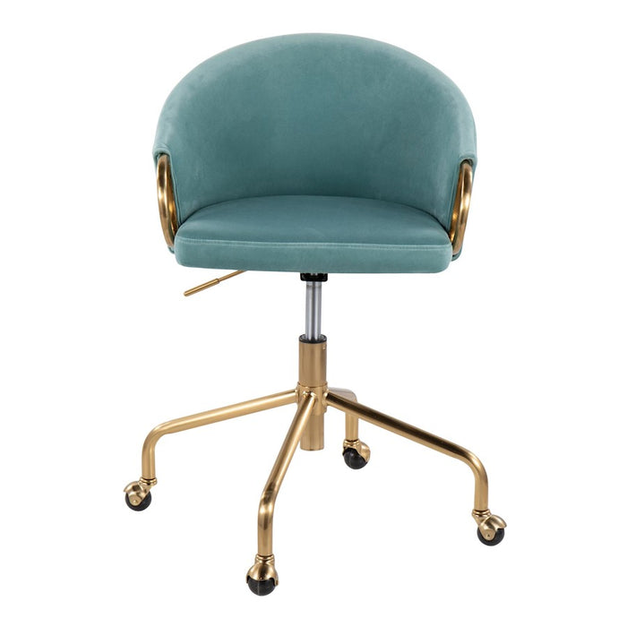 LumiSource Claire Task Chair in Gold Metal/Light Blue Velvet