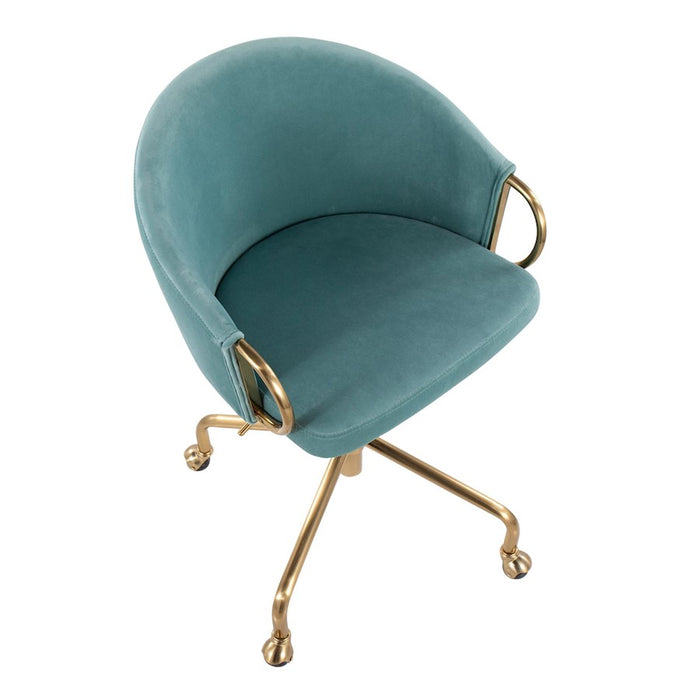 LumiSource Claire Task Chair in Gold Metal/Light Blue Velvet