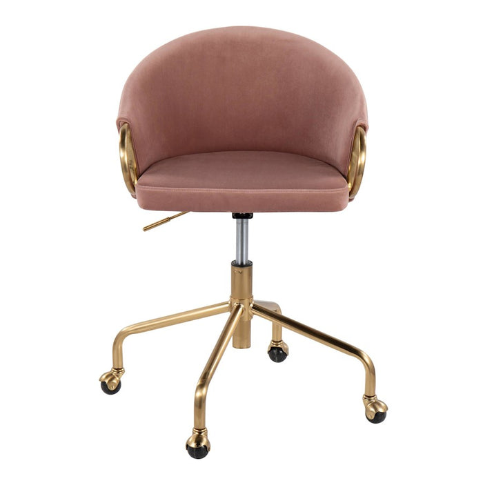 LumiSource Claire Task Chair in Gold Metal/Blush Velvet