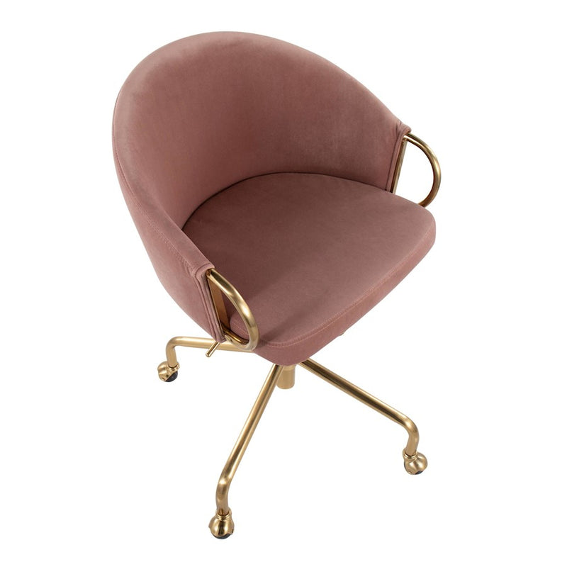 LumiSource Claire Task Chair in Gold Metal/Blush Velvet