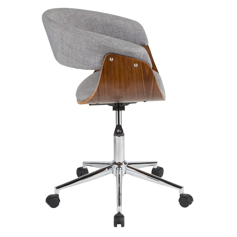 LumiSource Vintage Mod Office Chair | Walnut & Grey Fabric | Mid-Century Home Office | 25 x 24.75 x 30-34 in | Model OC-VMOWL-LGY