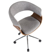 LumiSource Vintage Mod Office Chair | Walnut & Grey Fabric | Mid-Century Home Office | 25 x 24.75 x 30-34 in | Model OC-VMOWL-LGY