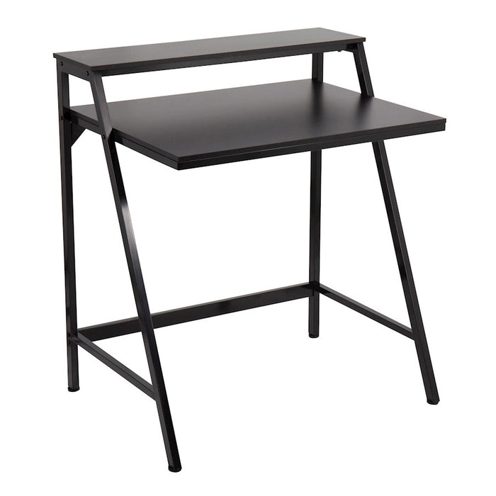LumiSource 2-tier Office Desk in Black Steel/Black MDF - OFD-2TIERBKBK