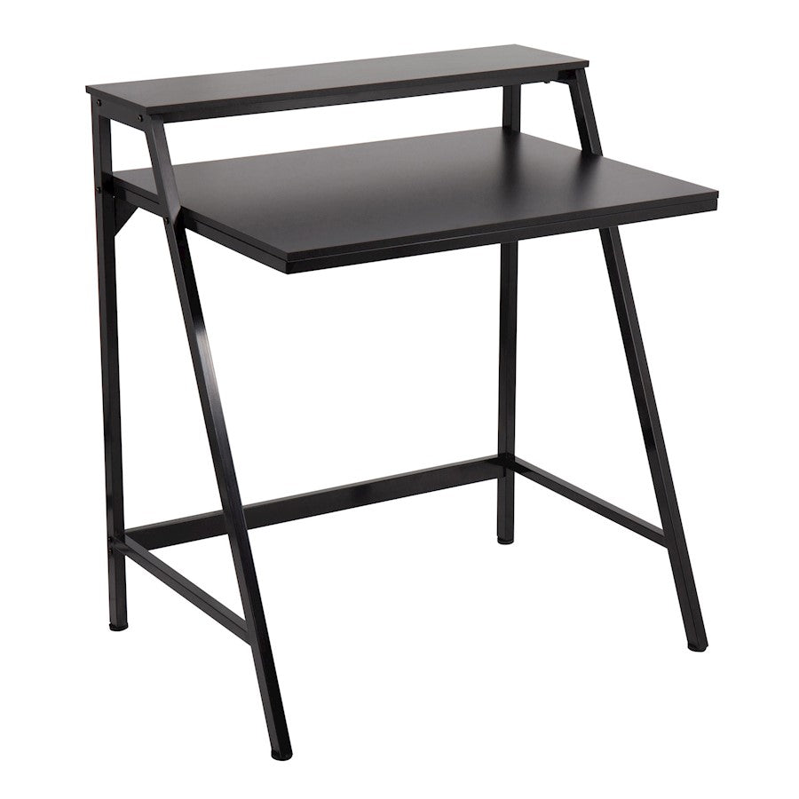 LumiSource 2-tier Office Desk in Black Steel/Black MDF - OFD-2TIERBKBK
