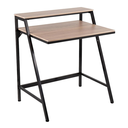 LumiSource 2-tier Office Desk in Black Steel/Natural MDF - OFD-2TIERBKNA